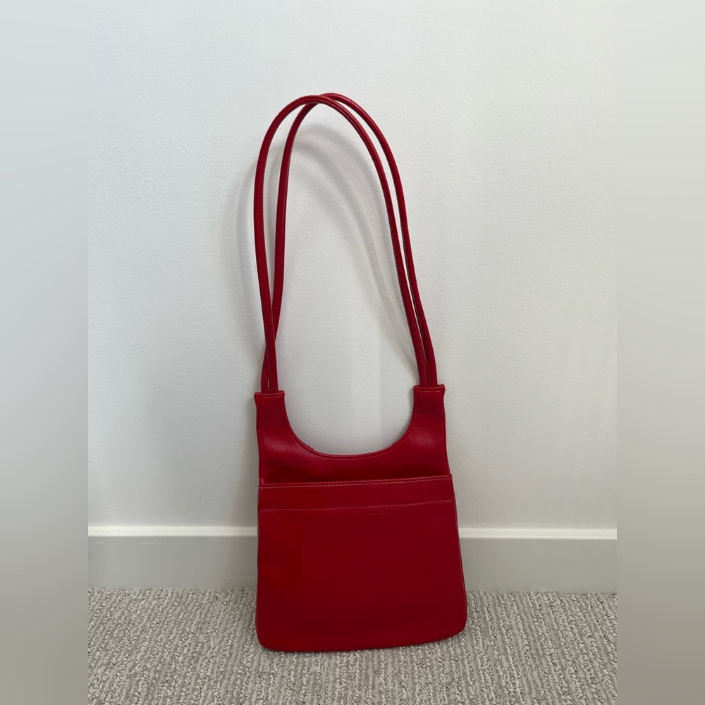Vintage Y2K Red Faux Leather Shoulder Bag Minimalist Purse - Picture 9 of 10